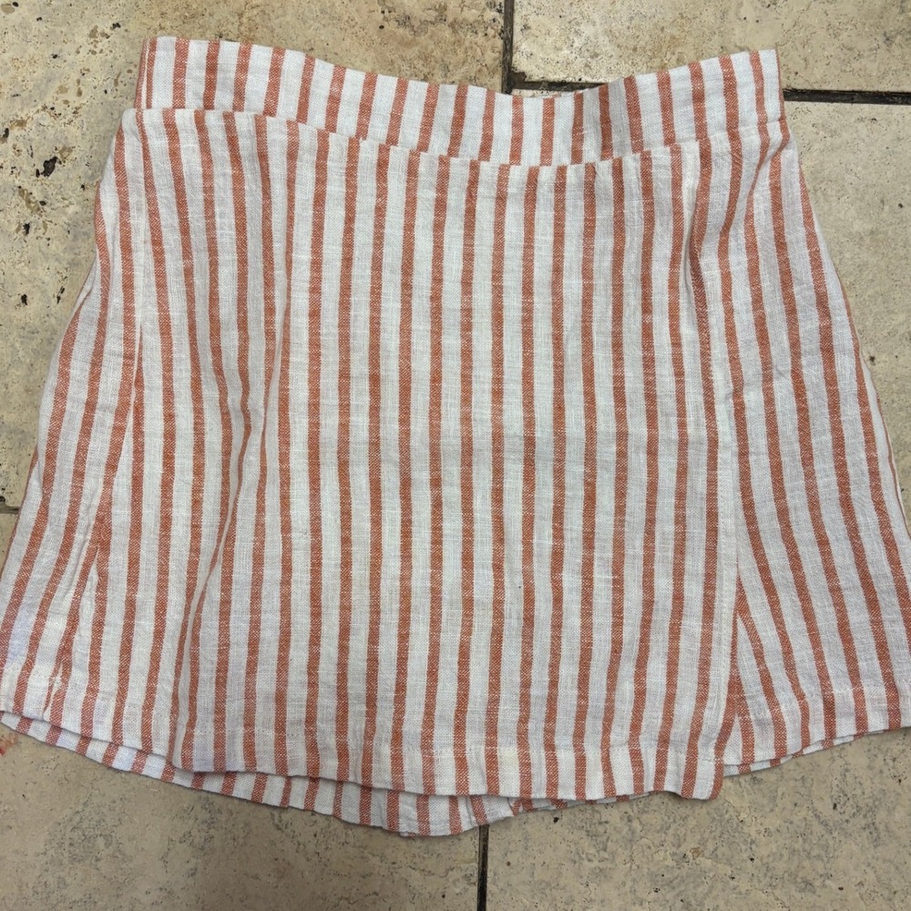 Copper‎ Key Girls Orange White Striped Linen Blend Wrap Skort Size Medium